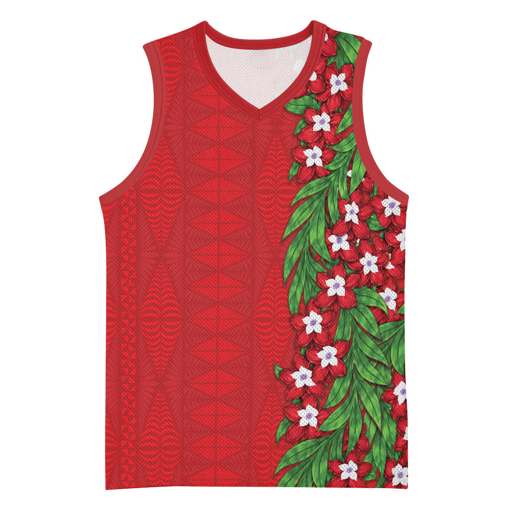 Tonga Language Week Basketball Jersey Heilala Floral Red LT05 Unisex Red - Polynesian Pride
