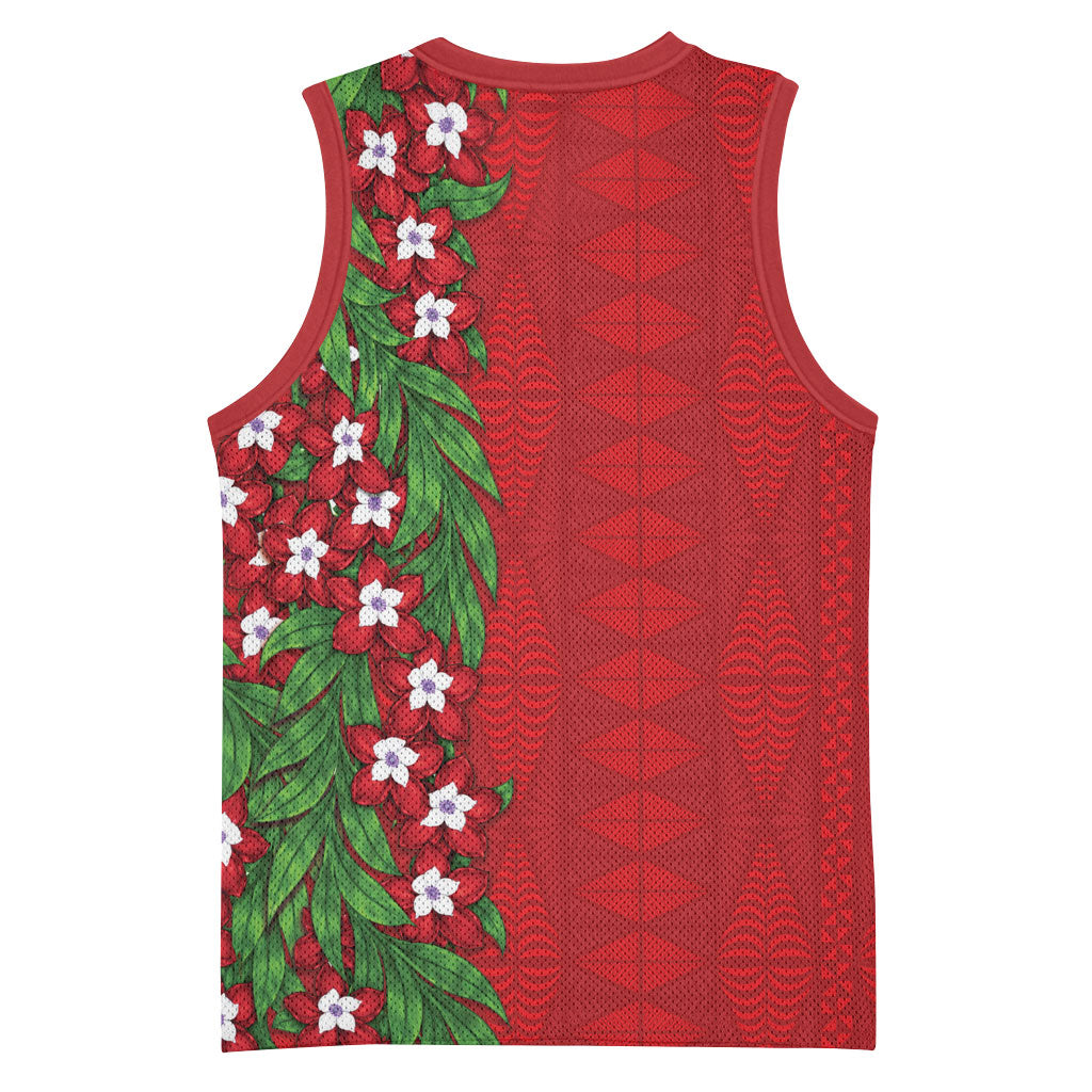 Tonga Language Week Basketball Jersey Heilala Floral Red LT05 - Polynesian Pride