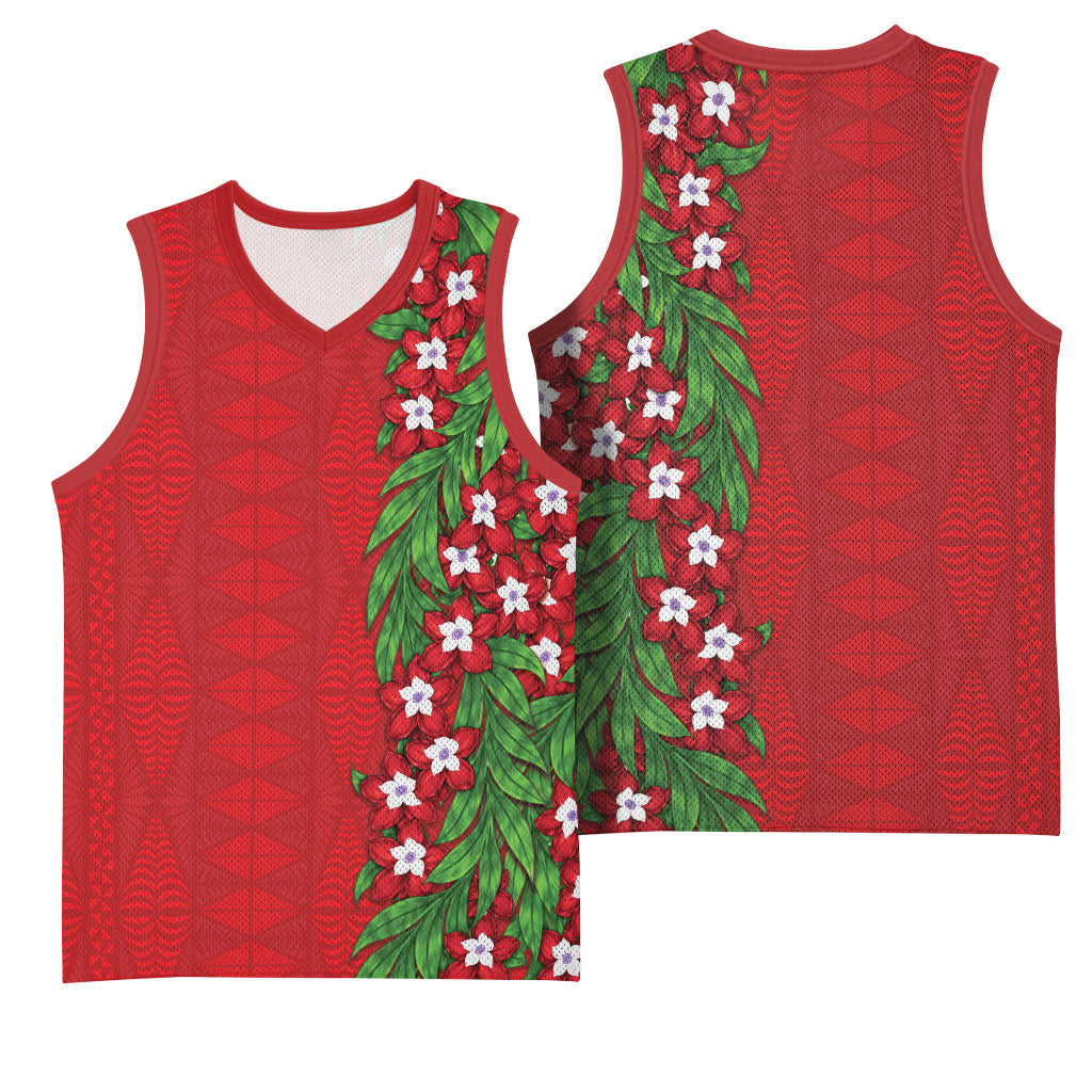 Tonga Language Week Basketball Jersey Heilala Floral Red LT05 - Polynesian Pride