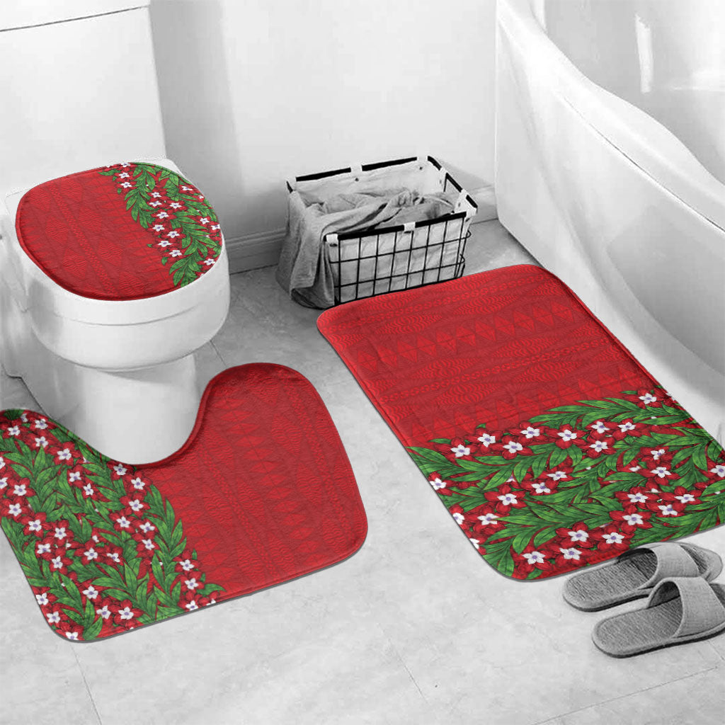 Tonga Language Week Bathroom Set Heilala Floral Red LT05 Mat Set Only (3 pcs) One Size Red - Polynesian Pride