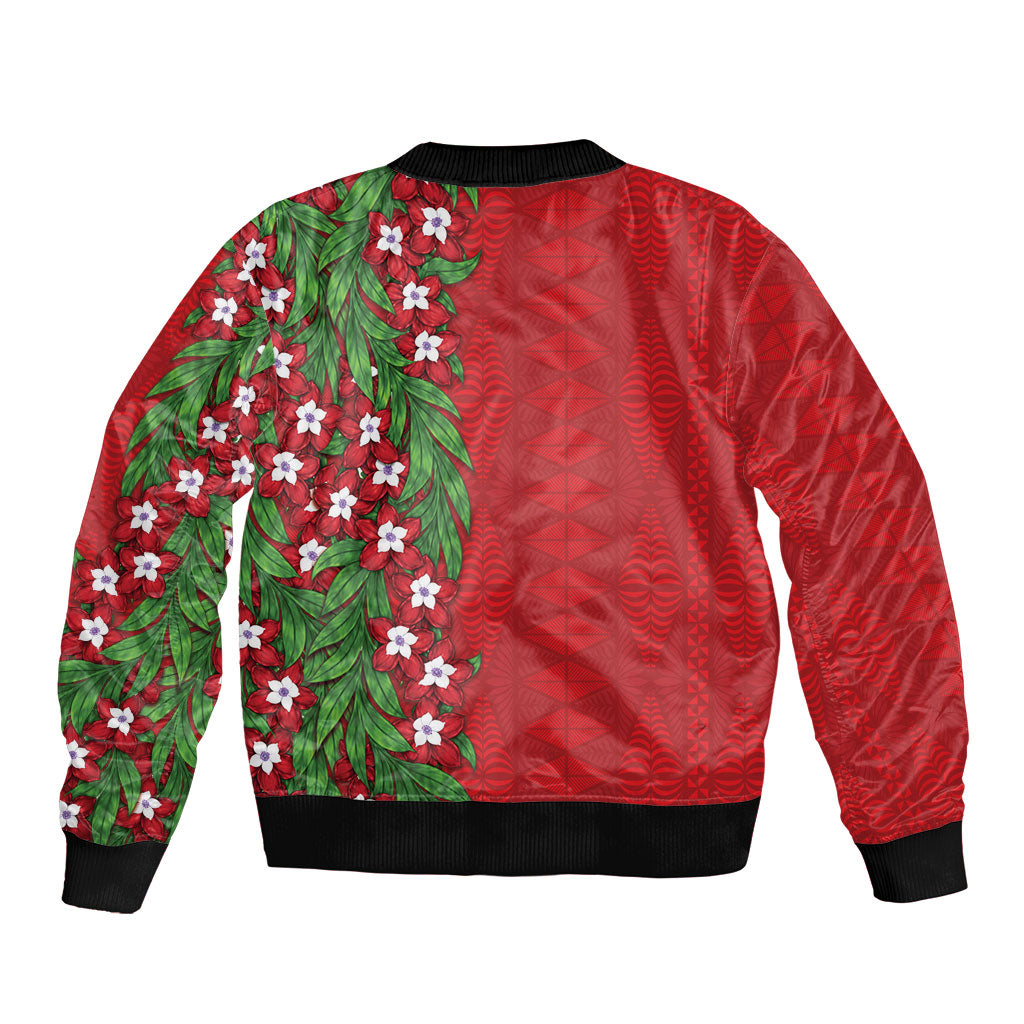 Tonga Language Week Bomber Jacket Heilala Floral Red LT05 - Polynesian Pride
