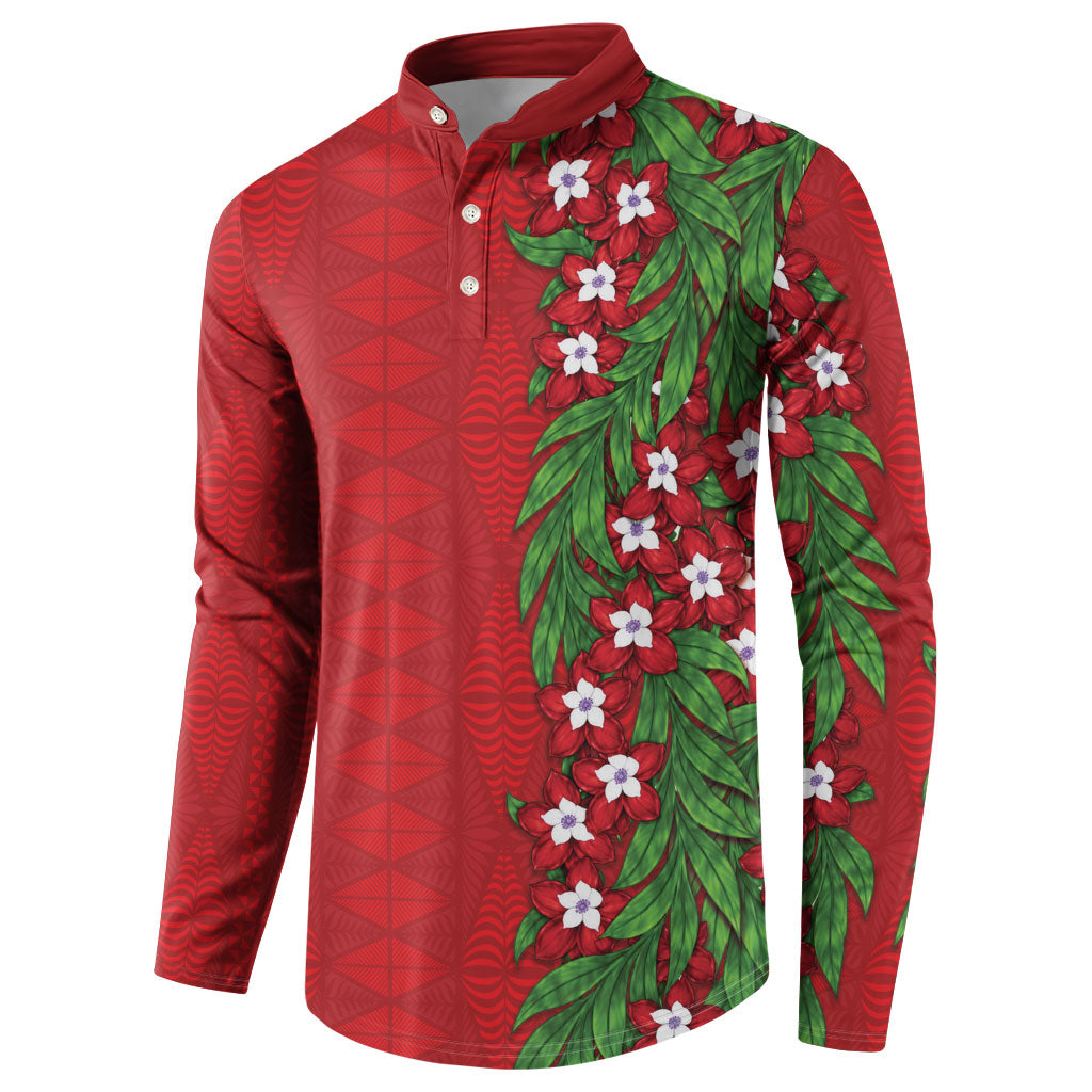 Tonga Language Week Button Sweatshirt Heilala Floral Red LT05 - Polynesian Pride