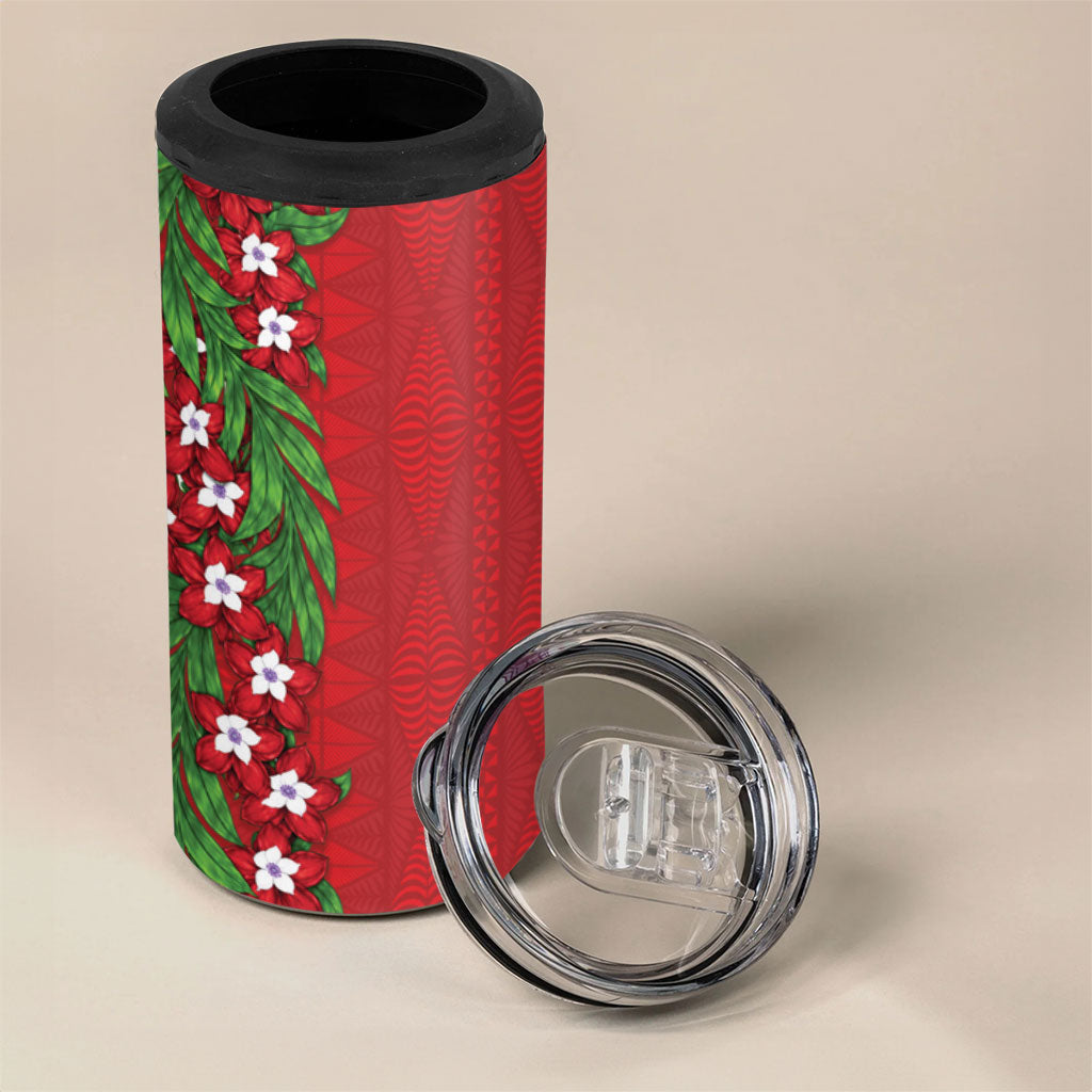 Tonga Language Week 4 in 1 Can Cooler Tumbler Heilala Floral Red LT05 - Polynesian Pride