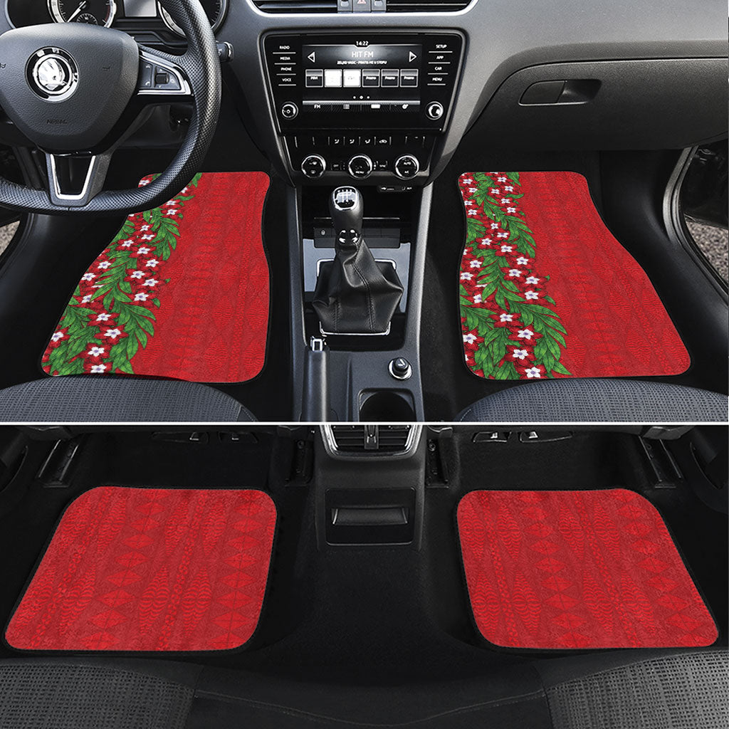 Tonga Language Week Car Mats Heilala Floral Red LT05 Set 4pcs Red - Polynesian Pride
