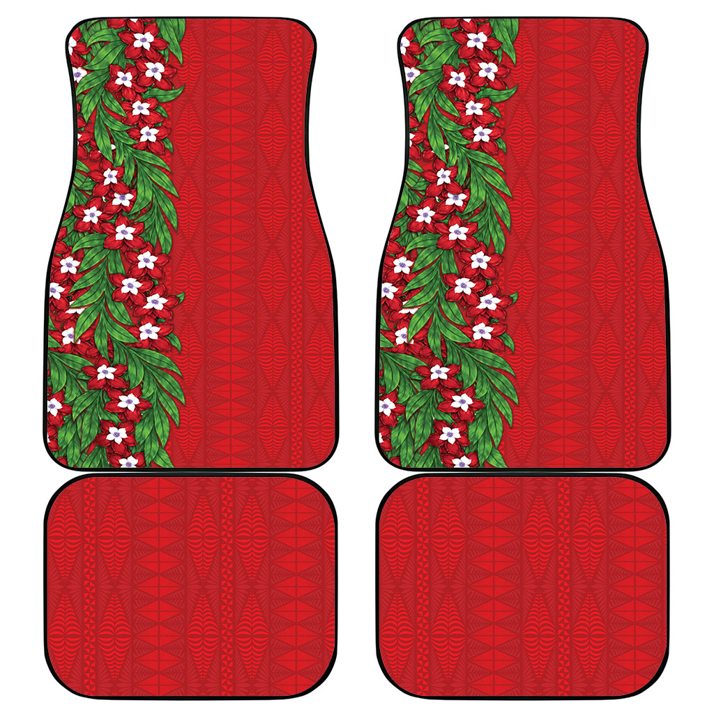 Tonga Language Week Car Mats Heilala Floral Red LT05 - Polynesian Pride