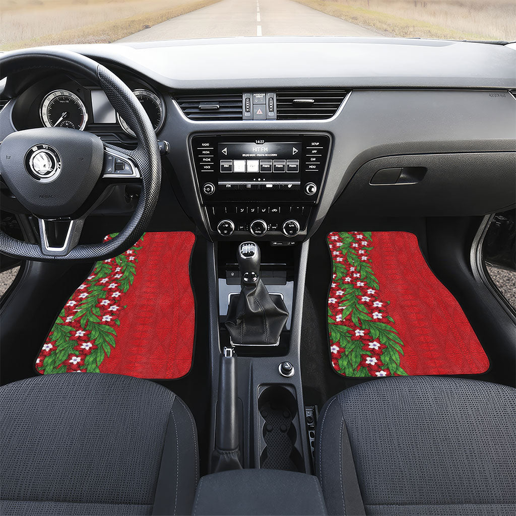 Tonga Language Week Car Mats Heilala Floral Red LT05 Set 2pcs - Front Red - Polynesian Pride
