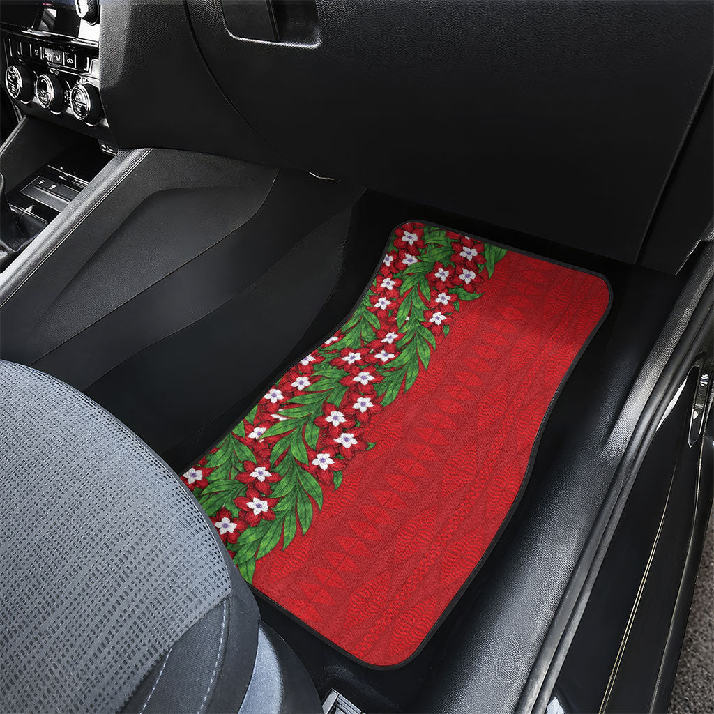 Tonga Language Week Car Mats Heilala Floral Red LT05 - Polynesian Pride