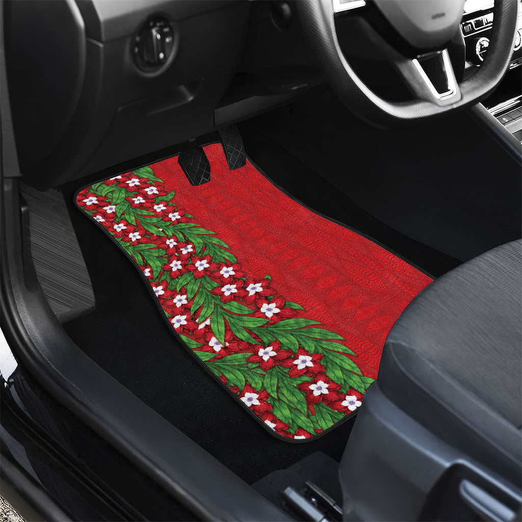 Tonga Language Week Car Mats Heilala Floral Red LT05 - Polynesian Pride