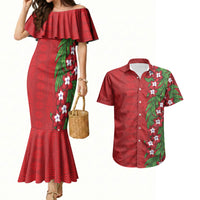 Tonga Language Week Couples Matching Mermaid Dress and Hawaiian Shirt Heilala Floral Red LT05 Red - Polynesian Pride