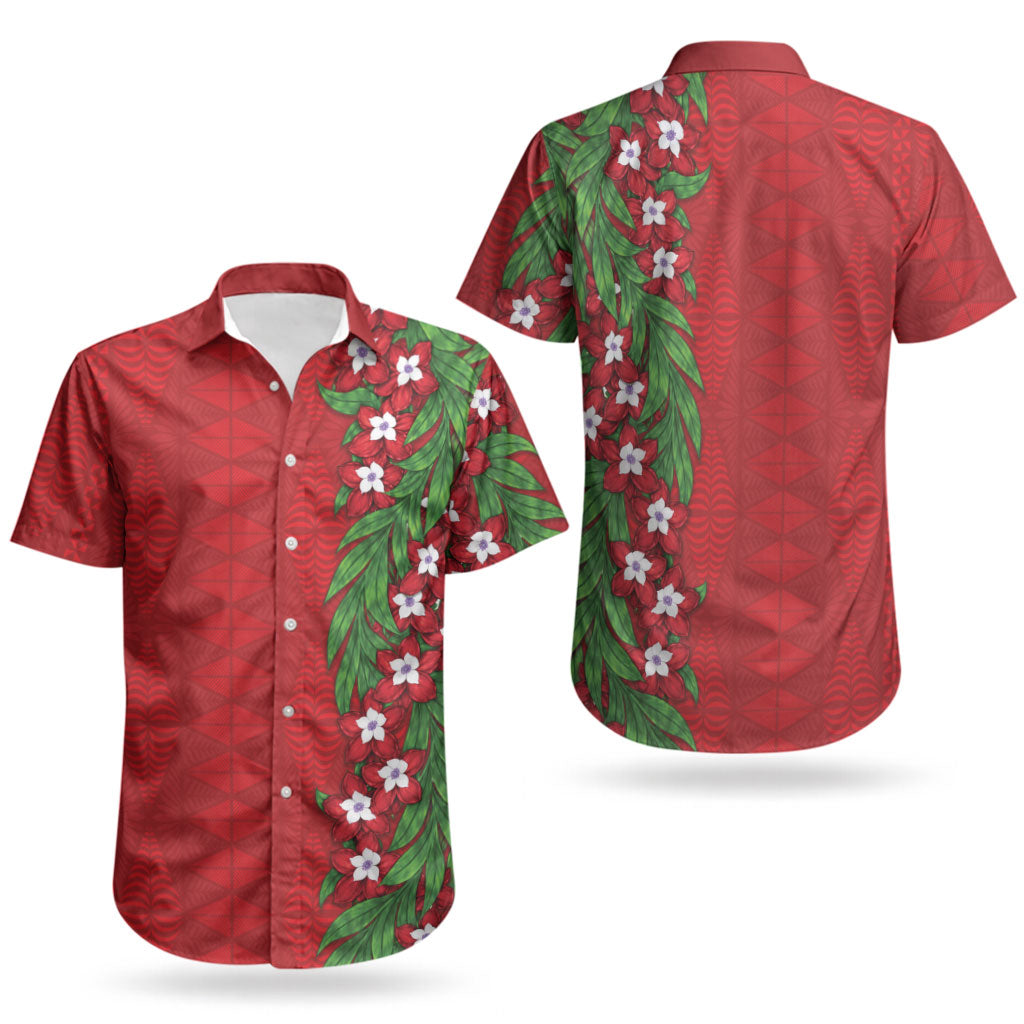 Tonga Language Week Couples Matching Mermaid Dress and Hawaiian Shirt Heilala Floral Red LT05 - Polynesian Pride