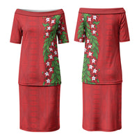 Tonga Language Week Couples Matching Puletasi and Long Sleeve Button Shirt Heilala Floral Red LT05 - Polynesian Pride