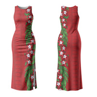 Tonga Language Week Couples Matching Tank Maxi Dress and Long Sleeve Button Shirt Heilala Floral Red LT05 - Polynesian Pride