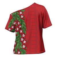 Tonga Language Week Cross Shoulder Shirt Heilala Floral Red LT05 - Polynesian Pride
