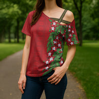 Tonga Language Week Cross Shoulder Shirt Heilala Floral Red LT05 - Polynesian Pride