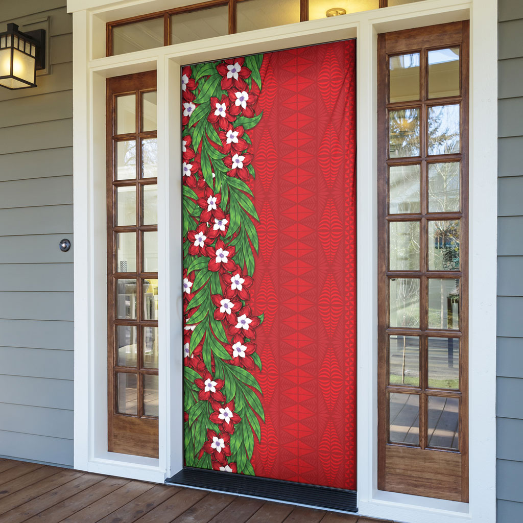 Tonga Language Week Door Cover Heilala Floral Red LT05 - Polynesian Pride