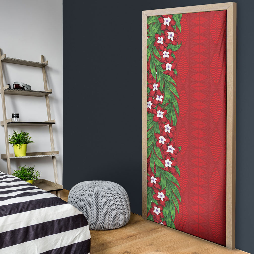 Tonga Language Week Door Cover Heilala Floral Red LT05 - Polynesian Pride