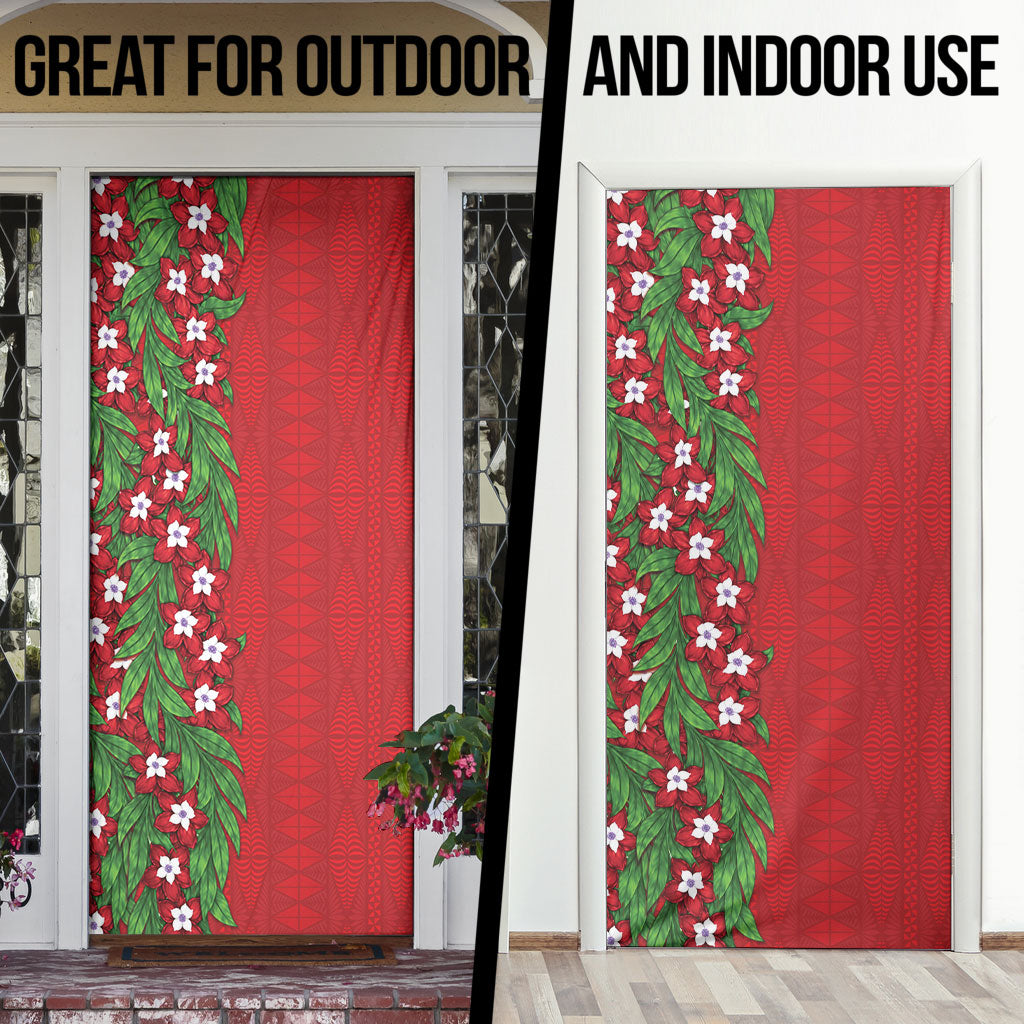 Tonga Language Week Door Cover Heilala Floral Red LT05 - Polynesian Pride