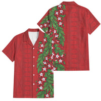 Tonga Language Week Family Matching Off The Shoulder Long Sleeve Dress and Hawaiian Shirt Heilala Floral Red LT05 Dad's Shirt - Short Sleeve Red - Polynesian Pride