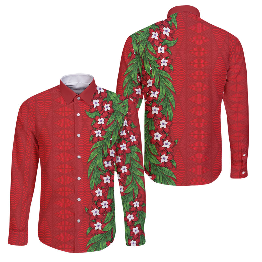 Tonga Language Week Family Matching Short Sleeve Bodycon Dress and Hawaiian Shirt Heilala Floral Red LT05 Dad's Shirt - Long Sleeve Red - Polynesian Pride