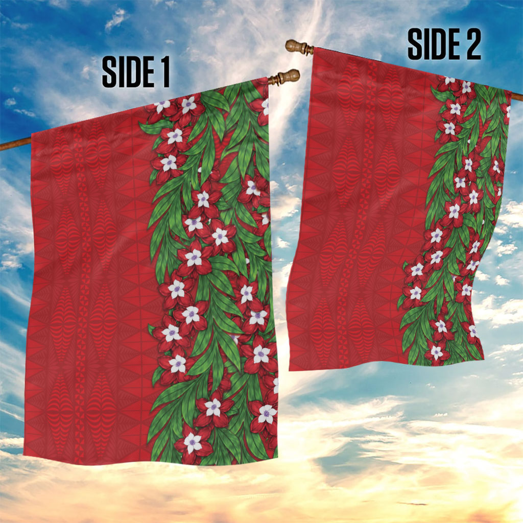 Tonga Language Week Garden Flag Heilala Floral Red LT05 - Polynesian Pride