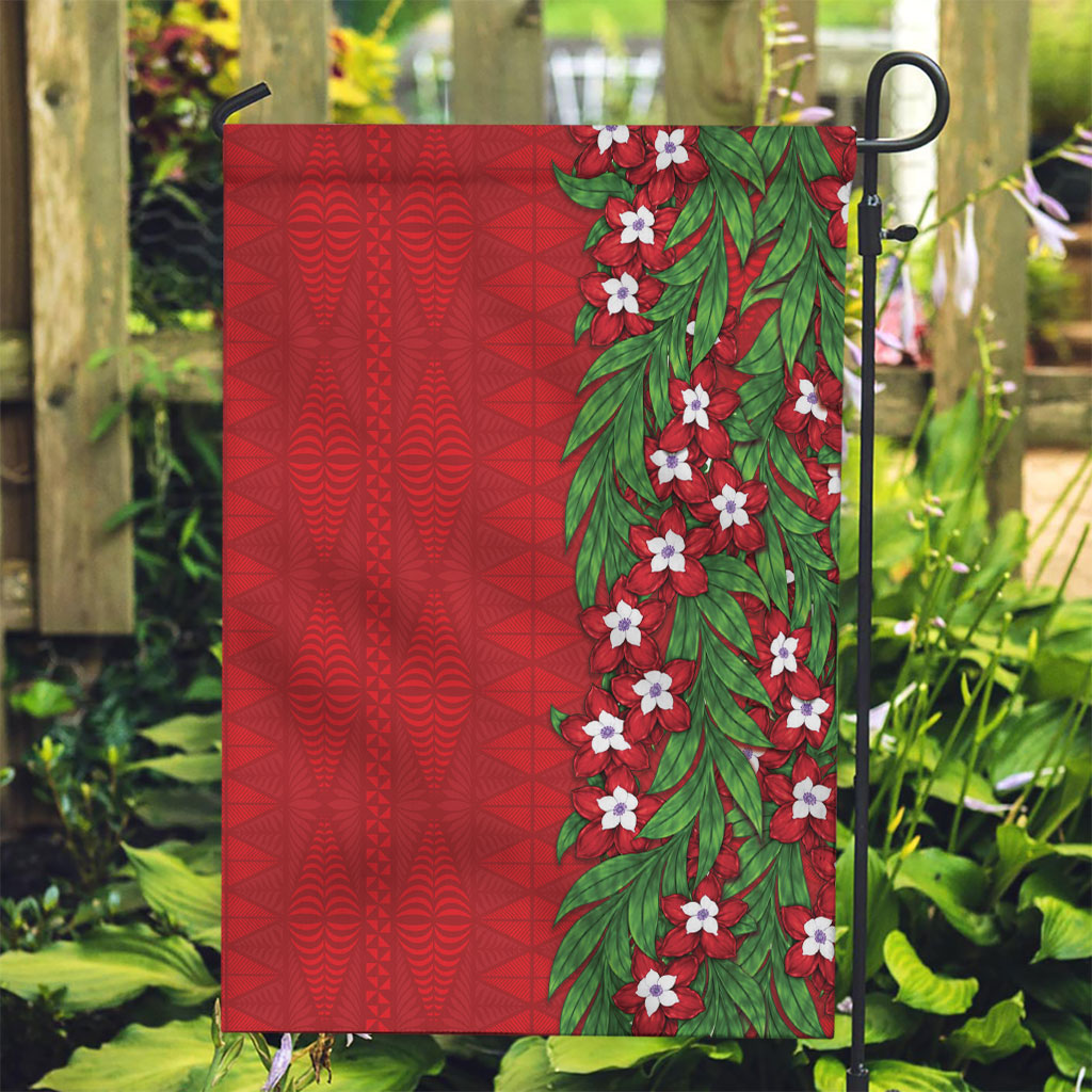 Tonga Language Week Garden Flag Heilala Floral Red LT05 Garden Flag Red - Polynesian Pride