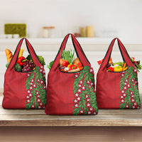 Tonga Language Week Grocery Bag Heilala Floral Red LT05 3-pack One Size Red - Polynesian Pride