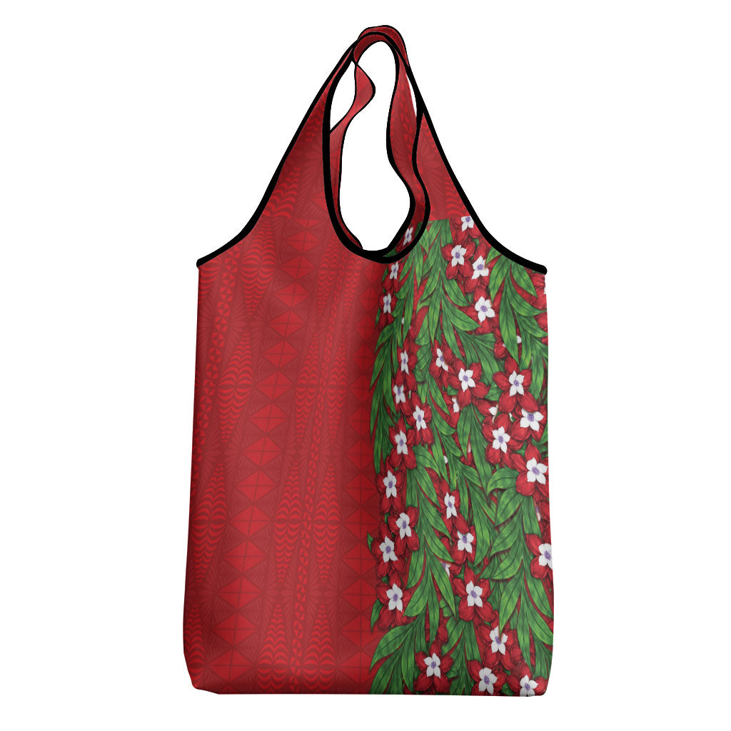 Tonga Language Week Grocery Bag Heilala Floral Red LT05 - Polynesian Pride