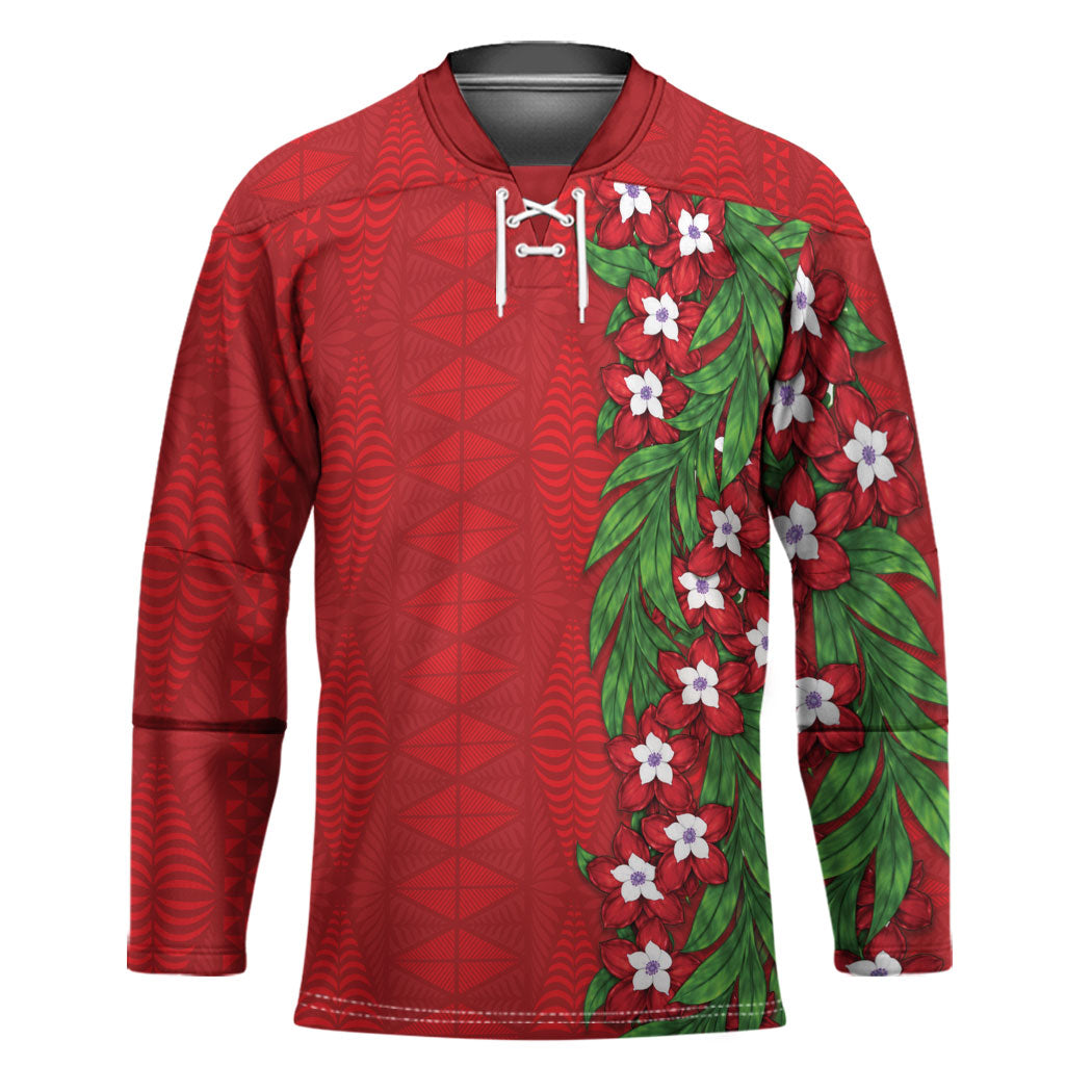 Tonga Language Week Hockey Jersey Heilala Floral Red LT05 Unisex Red - Polynesian Pride
