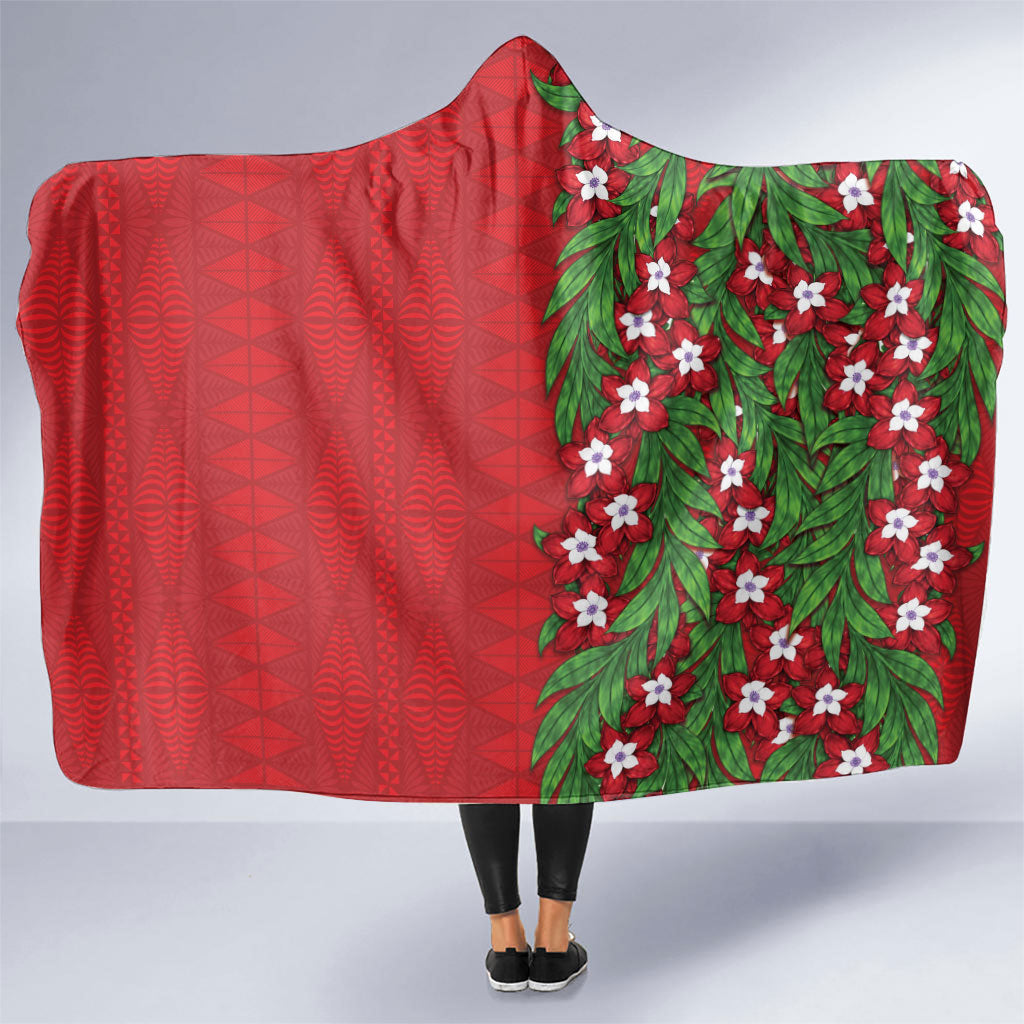 Tonga Language Week Hooded Blanket Heilala Floral Red LT05 One Size Red - Polynesian Pride