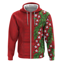 Tonga Language Week Hoodie Heilala Floral Red LT05 Zip Hoodie Red - Polynesian Pride