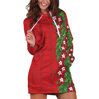 Tonga Language Week Hoodie Dress Heilala Floral Red LT05 Red - Polynesian Pride