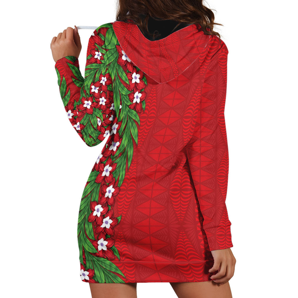 Tonga Language Week Hoodie Dress Heilala Floral Red LT05 - Polynesian Pride