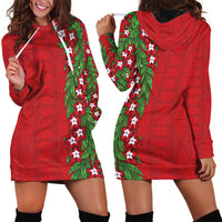 Tonga Language Week Hoodie Dress Heilala Floral Red LT05 - Polynesian Pride