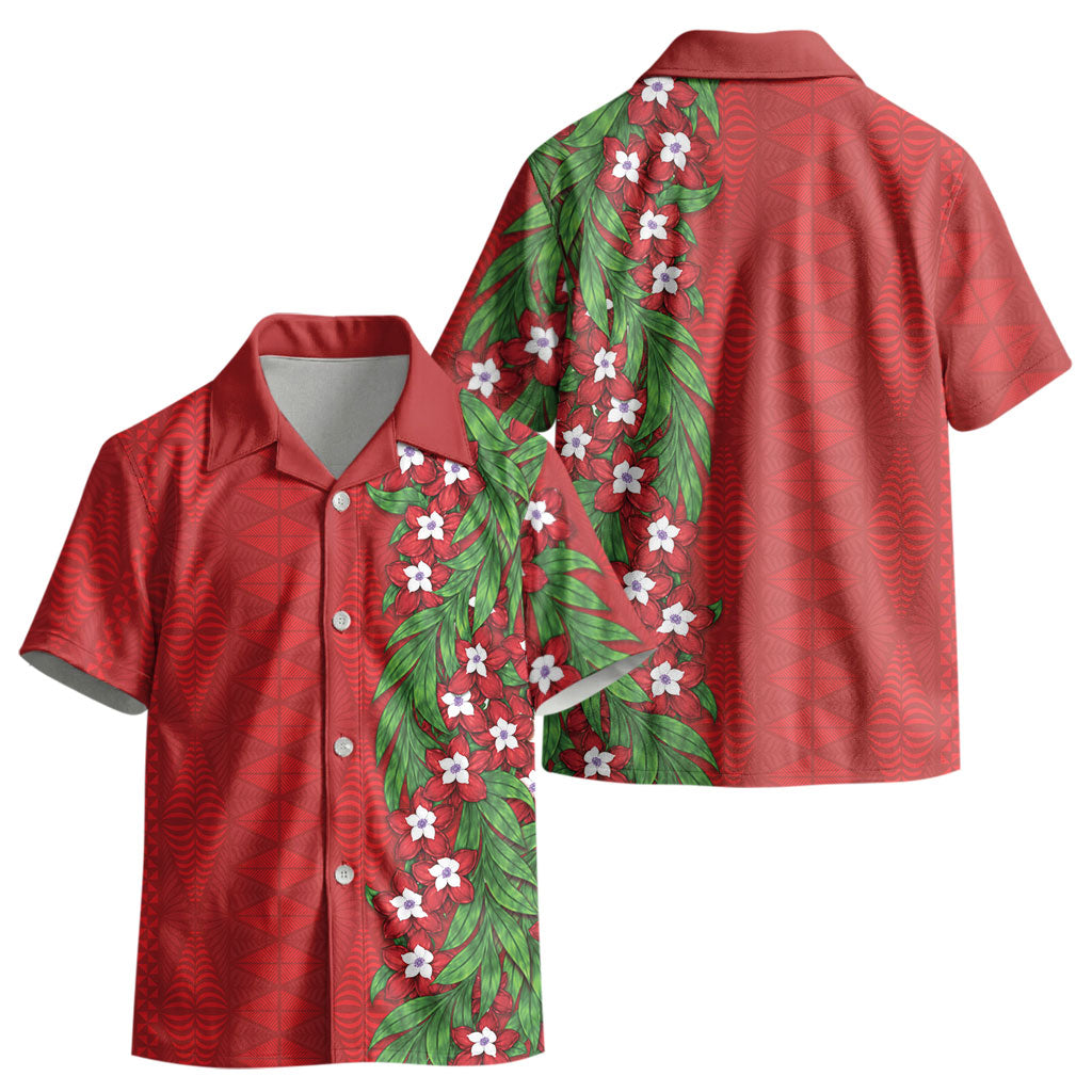 Tonga Language Week Kid Hawaiian Shirt Heilala Floral Red LT05 - Polynesian Pride