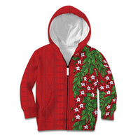 Tonga Language Week Kid Hoodie Heilala Floral Red LT05 Zip Hoodie Red - Polynesian Pride