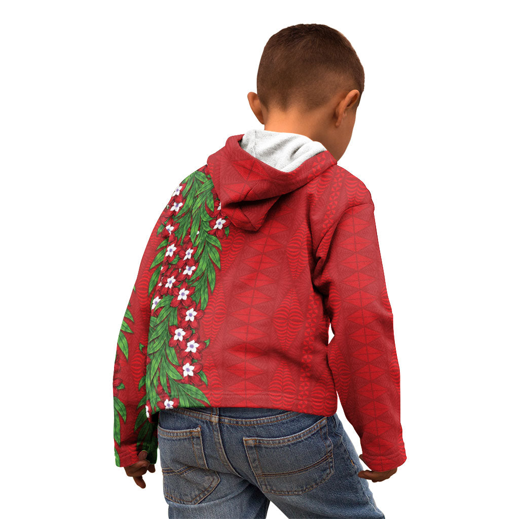 Tonga Language Week Kid Hoodie Heilala Floral Red LT05 - Polynesian Pride