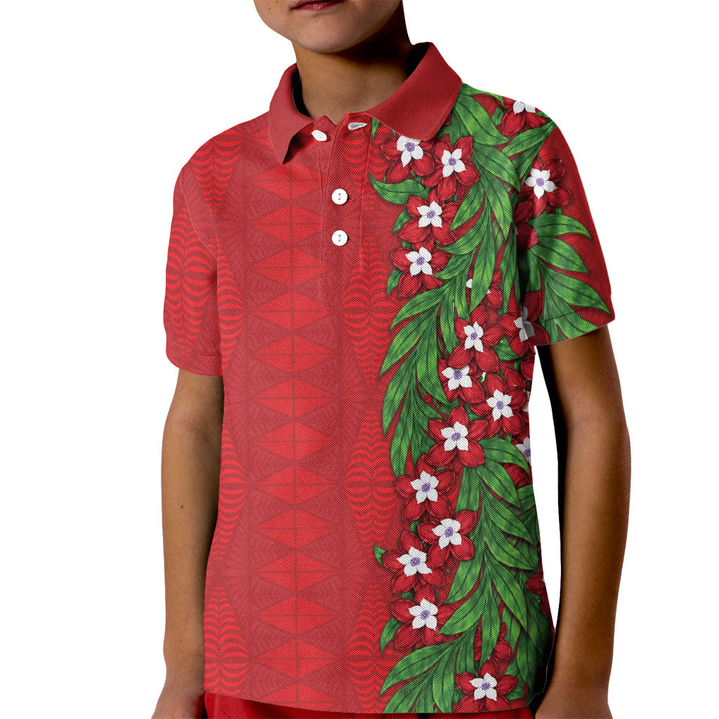 Tonga Language Week Kid Polo Shirt Heilala Floral Red LT05 Kid Red - Polynesian Pride