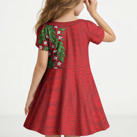 Tonga Language Week Kid Short Sleeve Dress Heilala Floral Red LT05 - Polynesian Pride