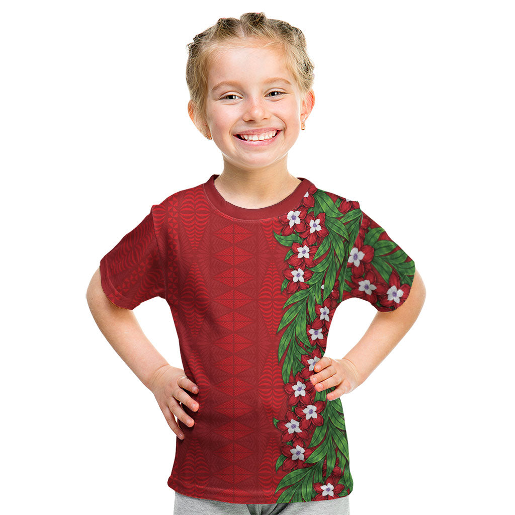 Tonga Language Week Kid T Shirt Heilala Floral Red LT05 Red - Polynesian Pride
