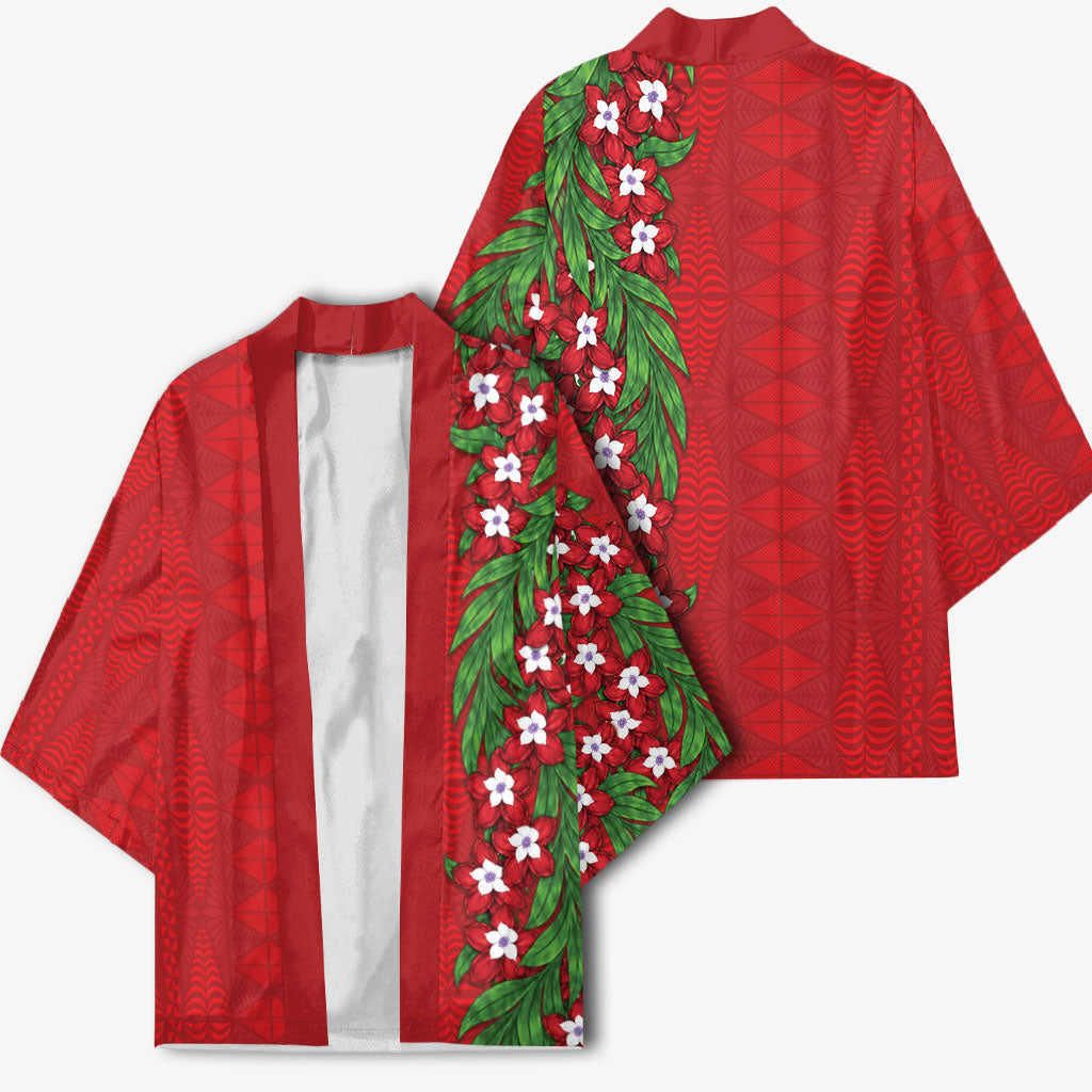 Tonga Language Week Kimono Heilala Floral Red LT05 - Polynesian Pride