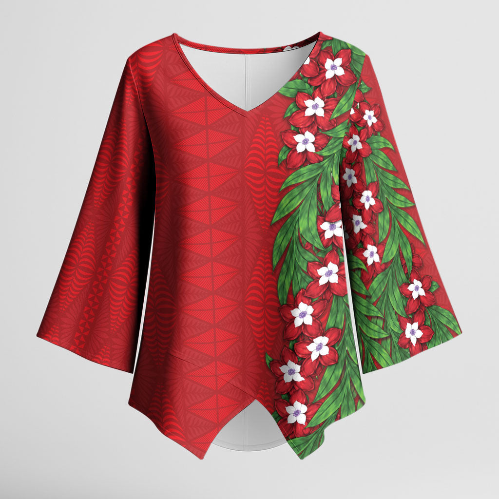 Tonga Language Week Kimono Sleeve Blouse Heilala Floral Red LT05 Female Red - Polynesian Pride