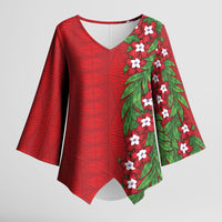 Tonga Language Week Kimono Sleeve Blouse Heilala Floral Red LT05 Female Red - Polynesian Pride