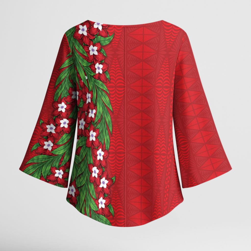 Tonga Language Week Kimono Sleeve Blouse Heilala Floral Red LT05 - Polynesian Pride