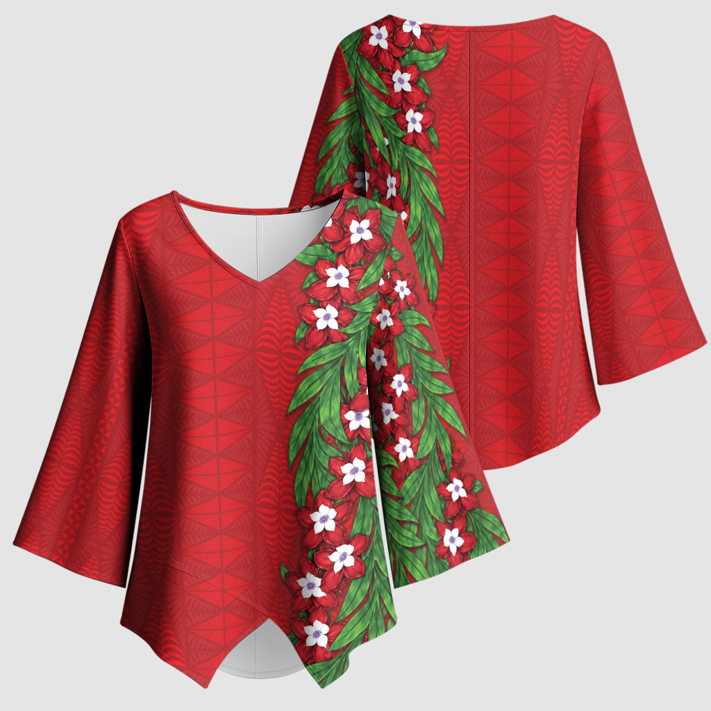 Tonga Language Week Kimono Sleeve Blouse Heilala Floral Red LT05 - Polynesian Pride