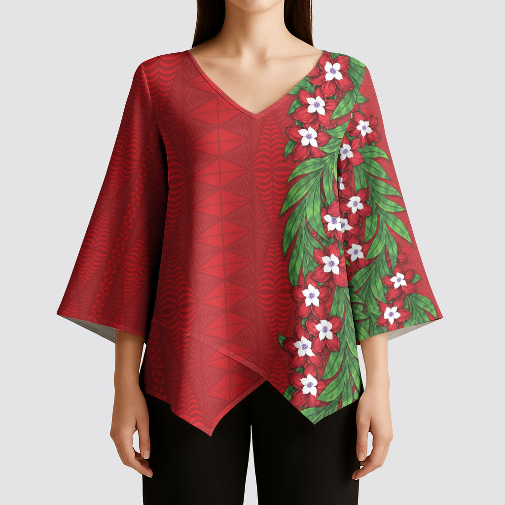 Tonga Language Week Kimono Sleeve Blouse Heilala Floral Red LT05 - Polynesian Pride