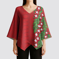 Tonga Language Week Kimono Sleeve Blouse Heilala Floral Red LT05 - Polynesian Pride
