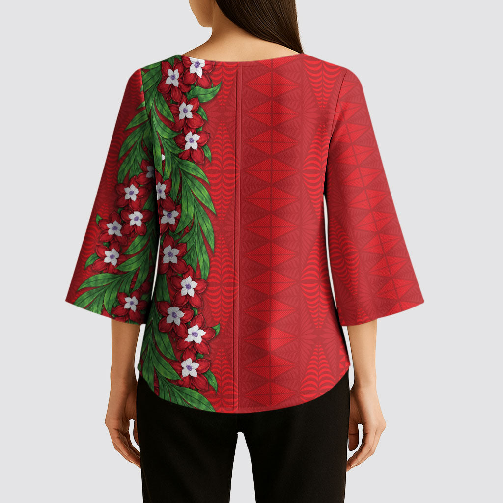 Tonga Language Week Kimono Sleeve Blouse Heilala Floral Red LT05 - Polynesian Pride