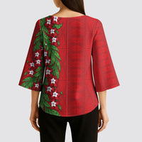 Tonga Language Week Kimono Sleeve Blouse Heilala Floral Red LT05 - Polynesian Pride