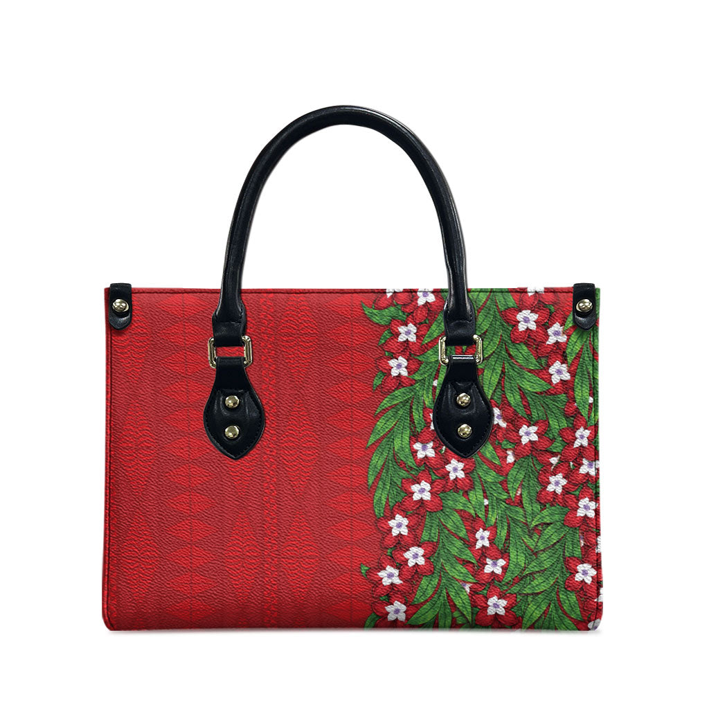 Tonga Language Week Leather Bag Heilala Floral Red LT05 - Polynesian Pride