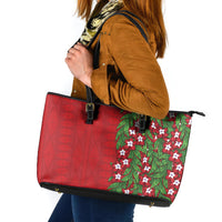 Tonga Language Week Leather Tote Bag Heilala Floral Red LT05 Red - Polynesian Pride